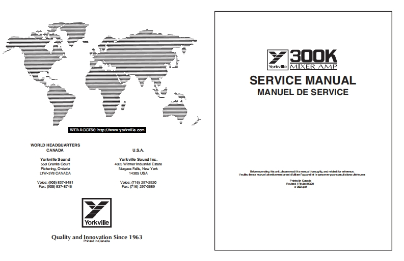 Yorkville-300K-Mixer-Amp-Service-Manual维修服务手册说明书含电器原理图