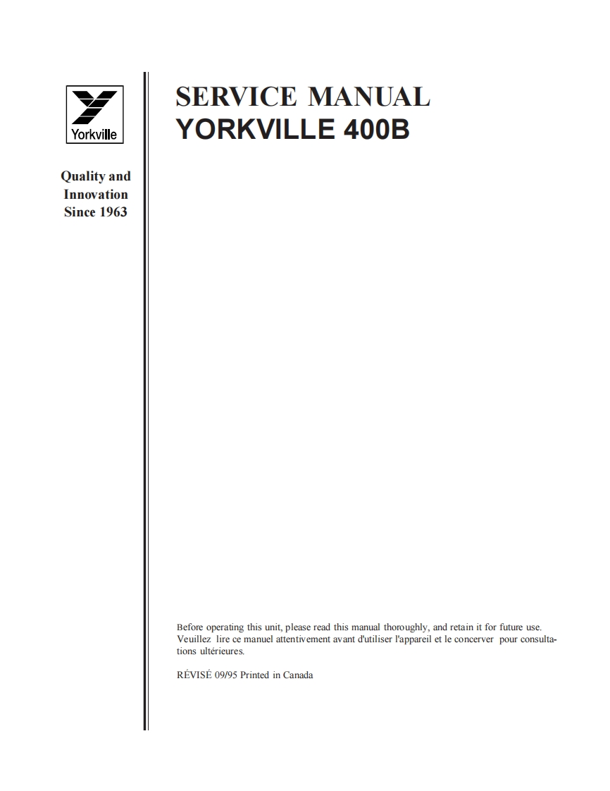 Yorkville-400B-Bass-Amp-Service-Manual维修服务手册说明书含电器原理图