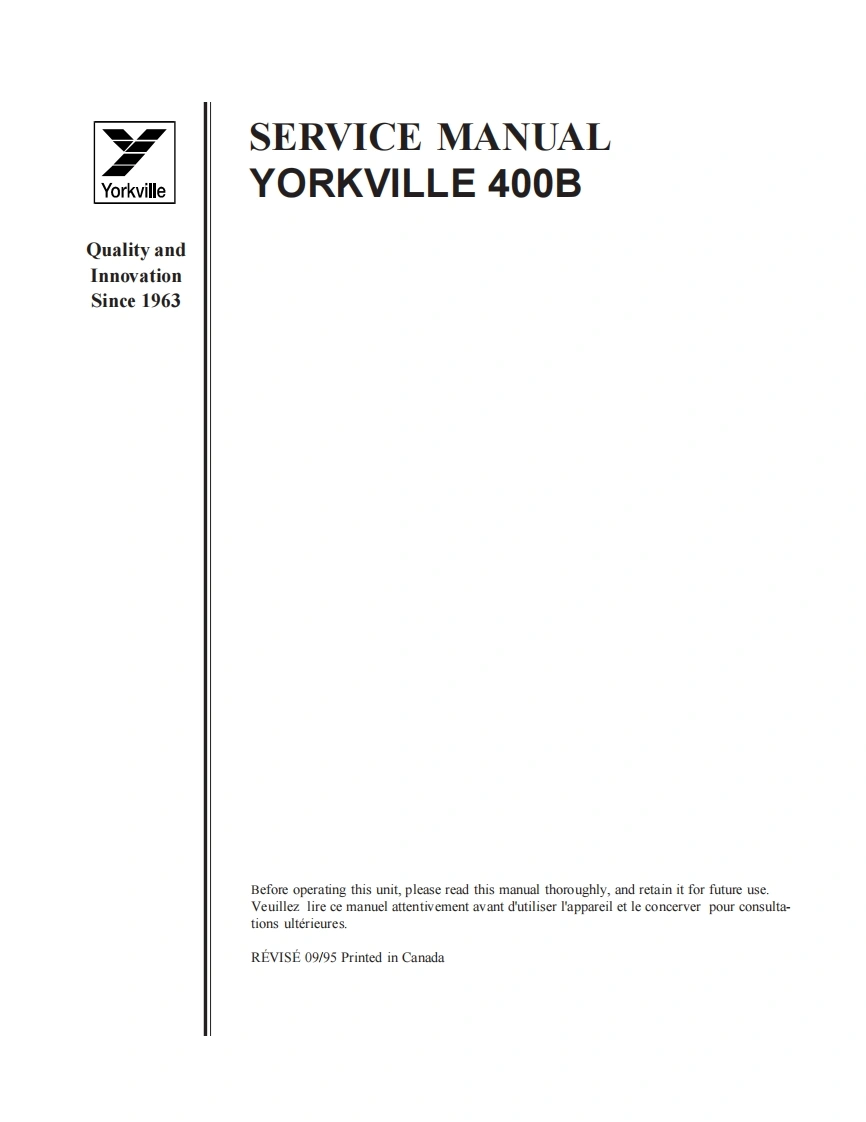 Yorkville-400B-Bass-Amp-Service-Manual维修服务手册说明书含电器原理图