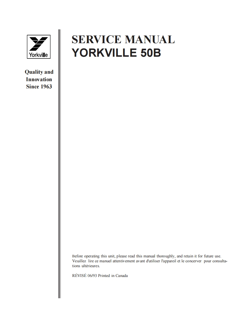 Yorkville-50B-Service-Manual维修服务手册说明书含电器原理图