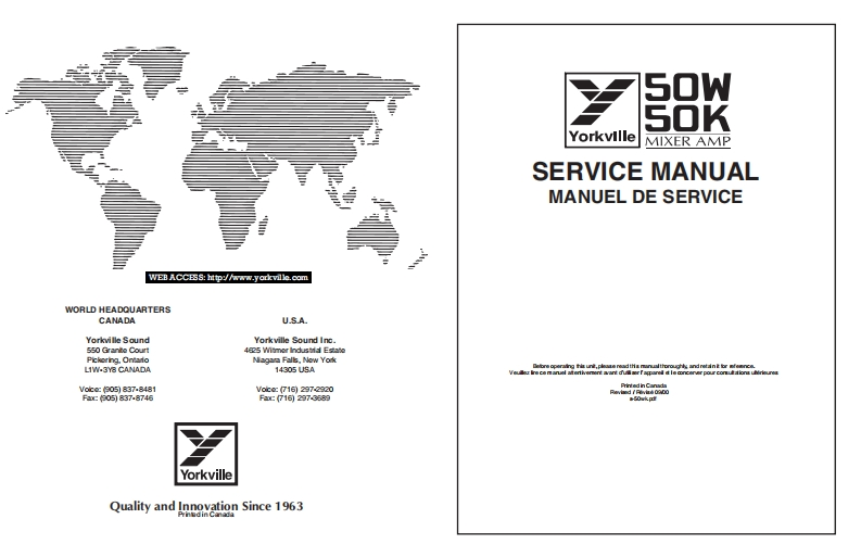 Yorkville-50K--SM50W-Mixer-Amp-Service-Manual维修服务手册说明书含电器原理图