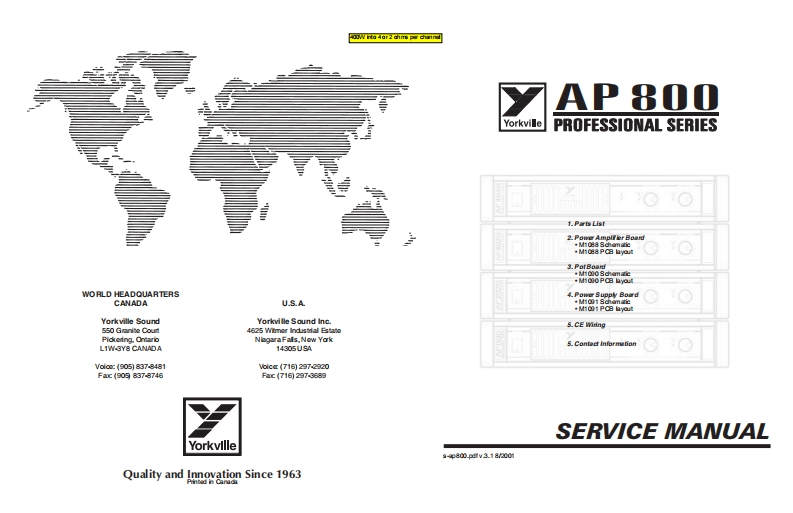 Yorkville-AP800-Service-Manual维修服务手册说明书含电器原理图