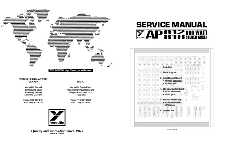 Yorkville-AP812--AP818-Powered-Mixer-Service-Manual维修服务手册说明书含电器原理图