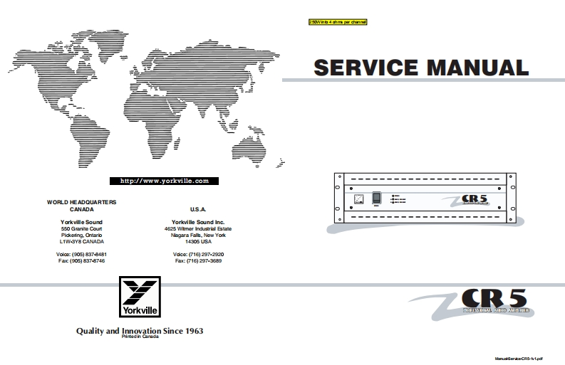 Yorkville-CR5-Power-Amp-Service-Manual维修服务手册说明书含电器原理图