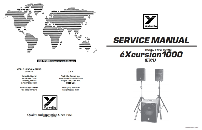 Yorkville-EX1-eXcursion-1000-Service-Manual维修服务手册说明书含电器原理图