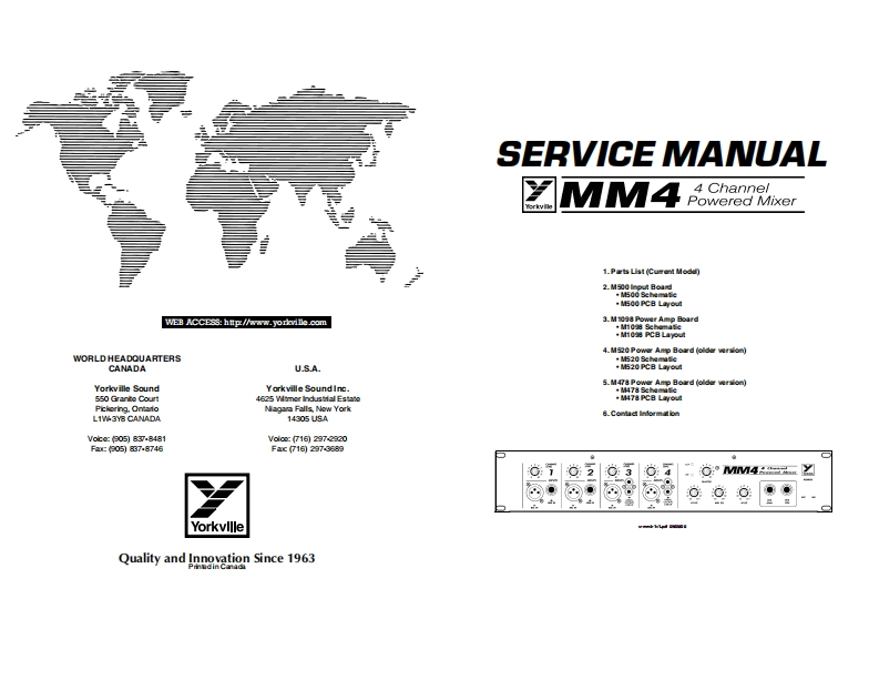 Yorkville-MM4-Powered-Mixer-Service-Manual维修服务手册说明书含电器原理图