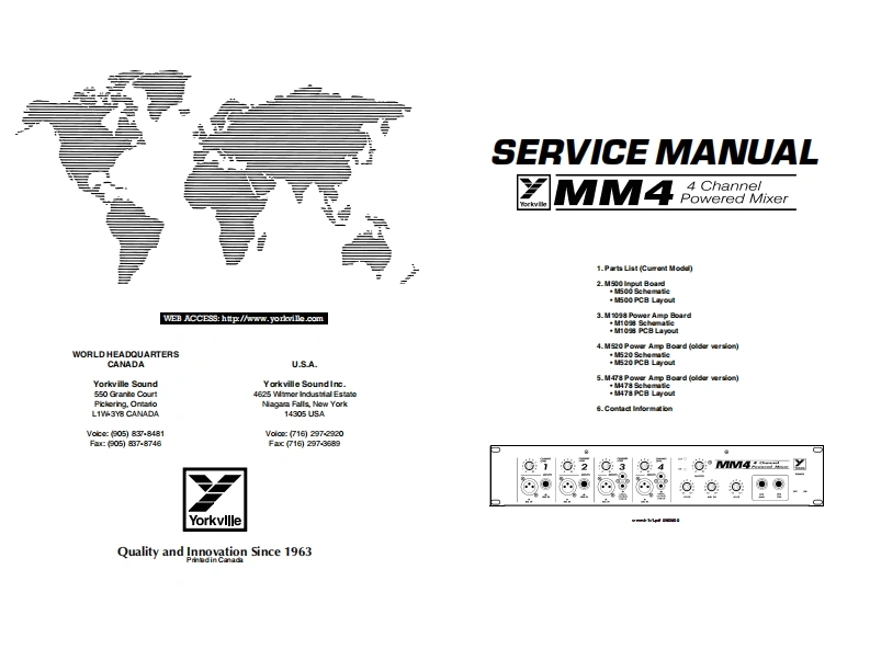 Yorkville-MM4-Powered-Mixer-Service-Manual维修服务手册说明书含电器原理图