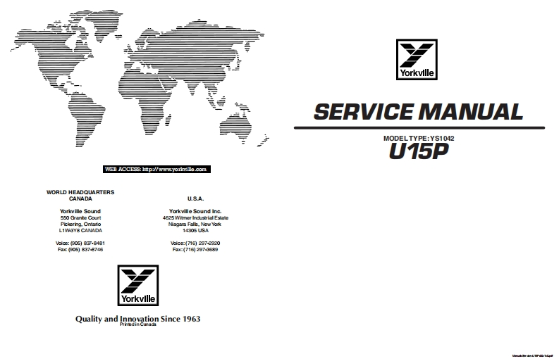 Yorkville-U15P-PA-Service-Manual维修服务手册说明书含电器原理图