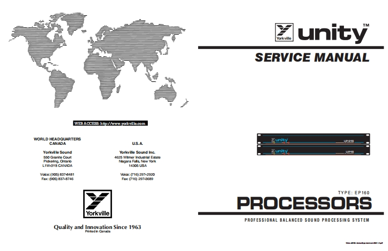 Yorkville-Unity-PA-Processor-Service-Manual维修服务手册说明书含电器原理图