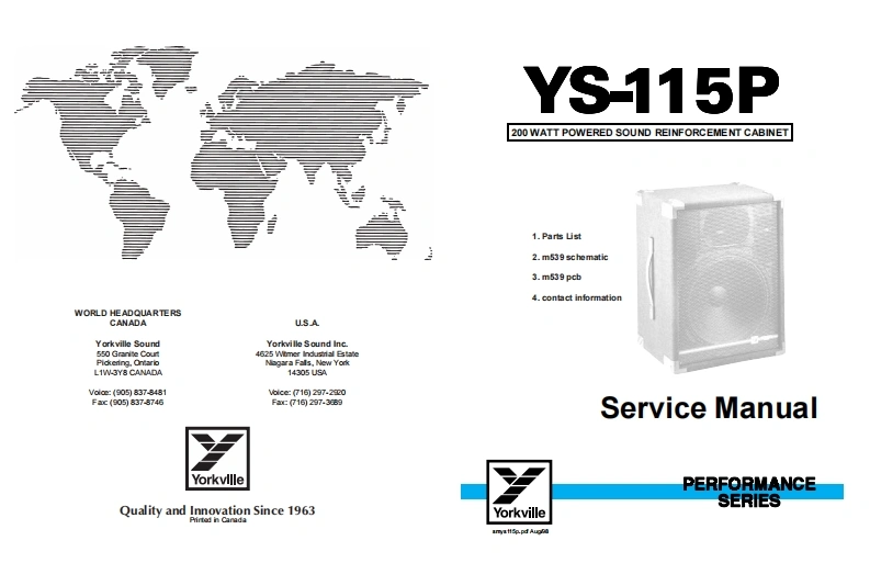 Yorkville-YS-115P-Powered-Speaker-Service-Manual维修服务手册说明书含电器原理图