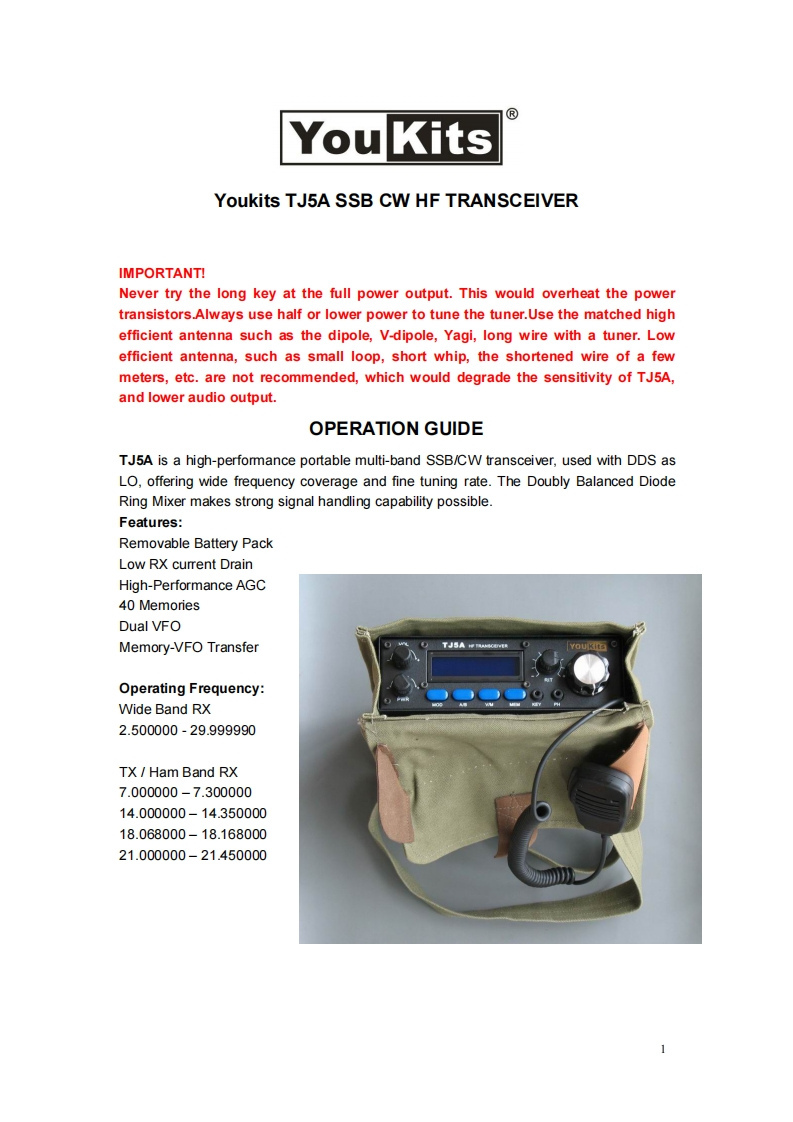 Youkits_TJ-5A_user操作说明书手册