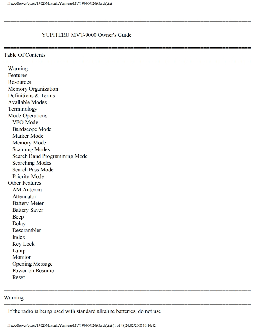 Yupiteru_MVT-9000_Owners_Guide操作说明书手册