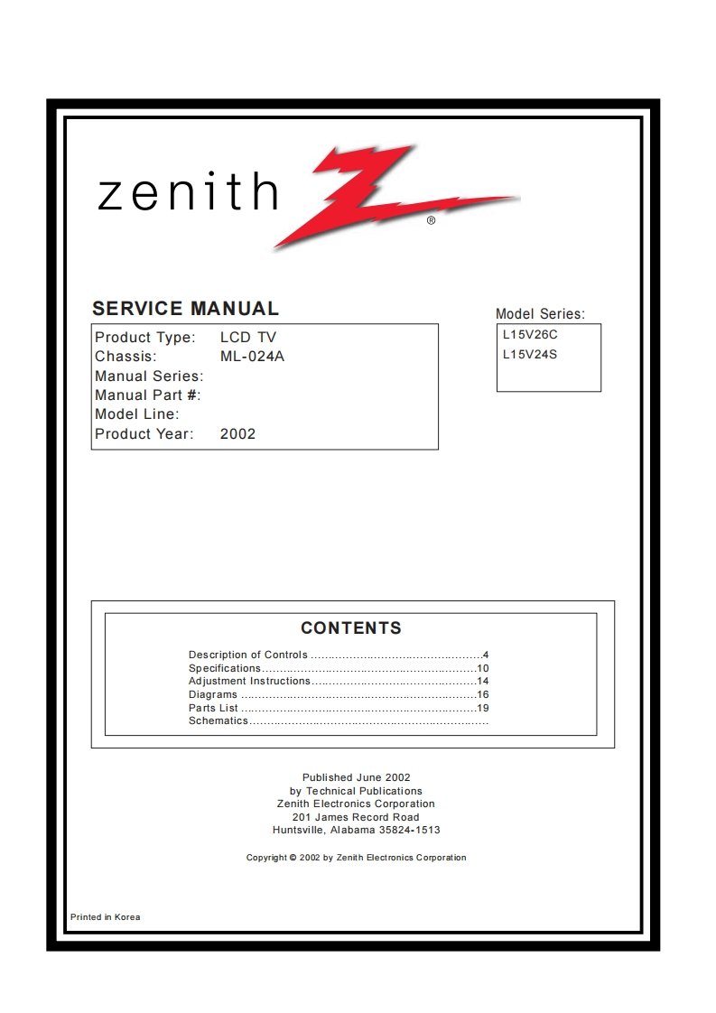 ZenithL15V26CLCDTV维修手册电气原理图(LG)