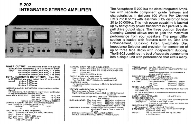 accuphase---e202-(spec-sheet)维修电器原理图