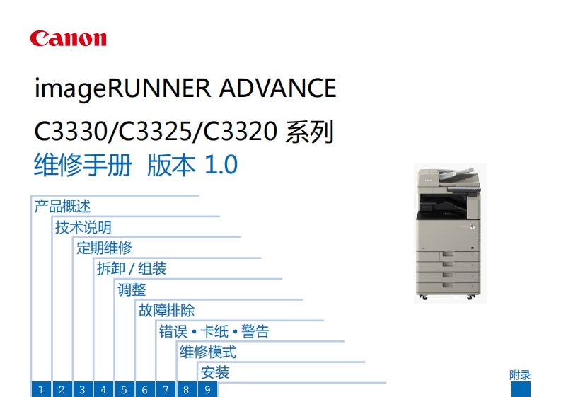 alol-nageRUNNER-ADVANCE-3330_C3325_C3320系列-主修手册-版本-1.0-品概述-技术说明-定期维修-拆卸_组装-调整-故障排除-警告-错误·卡纸·-维修模式-安装-678-45-3-0