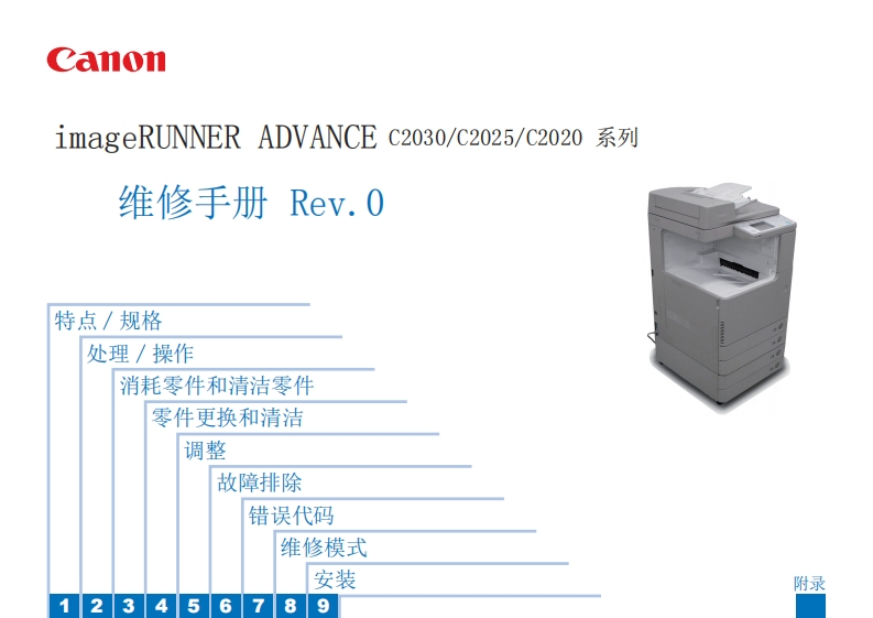 anoi-nageRUNNER-ADVANCE-C2030_c2025_-维修手册-Rev.0-点_规格-处理_操作-消耗零件和清洁零件-零件更换和清洁-调整-故障排除-错误代码-维修模式-安装-456789