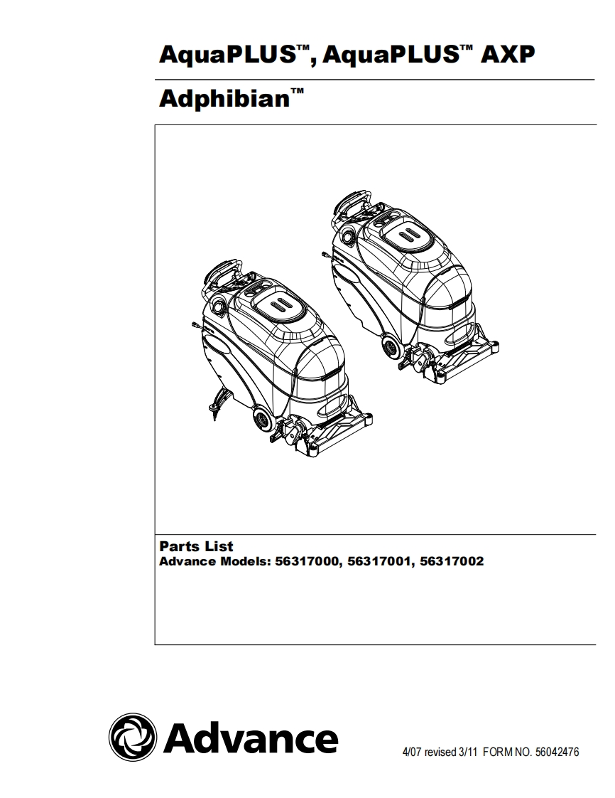 aquaplus-parts维修零部件手册