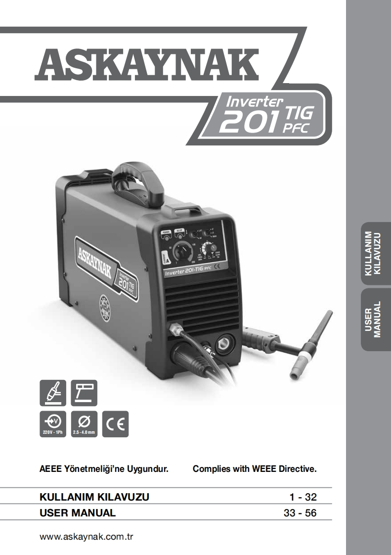 askaynak-inverter-201-tig-pfc-kullanım-kılavuzu操作说明书手册