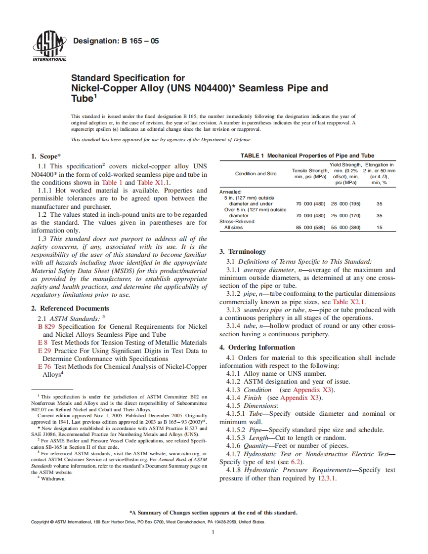 astm-b165最新标准规范