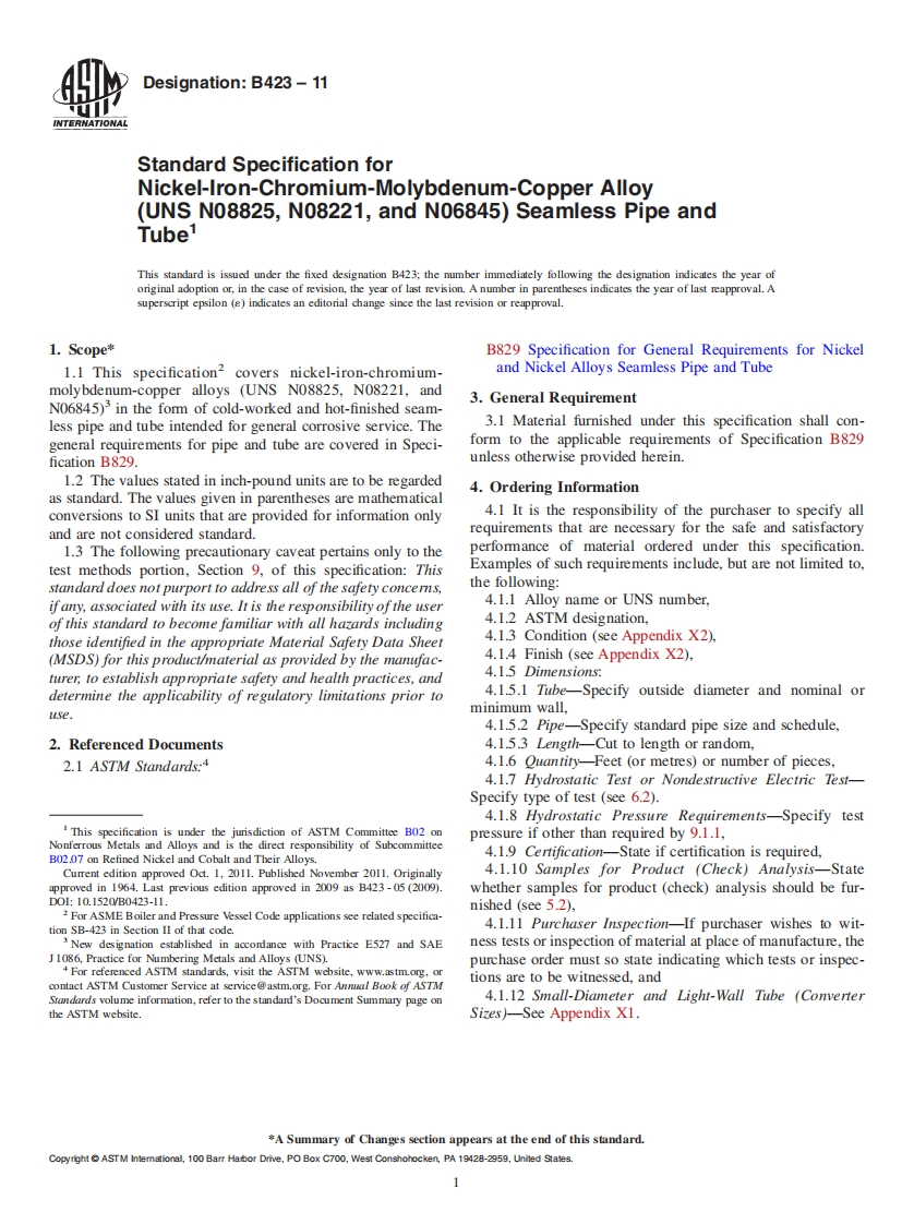 astm-b423最新标准规范