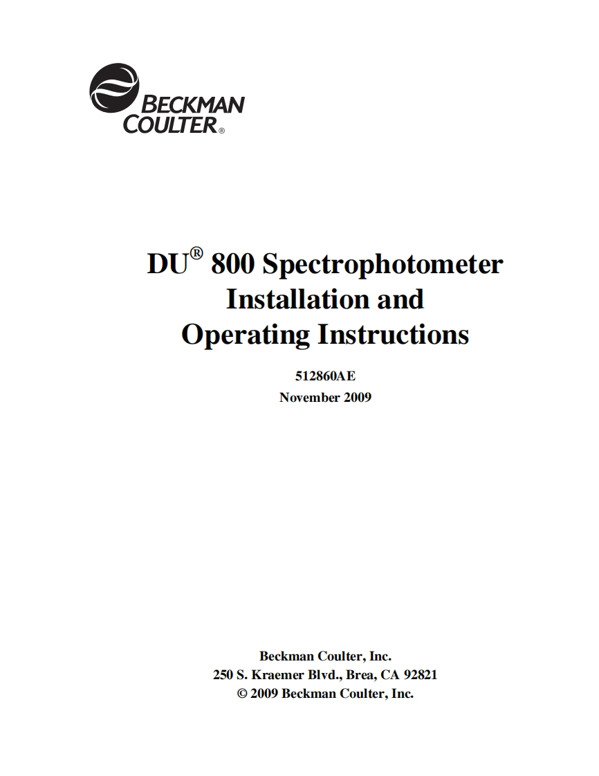 beckman-coulter-du-800-spectrophotometer_installation-and-operating-操作说明书手册