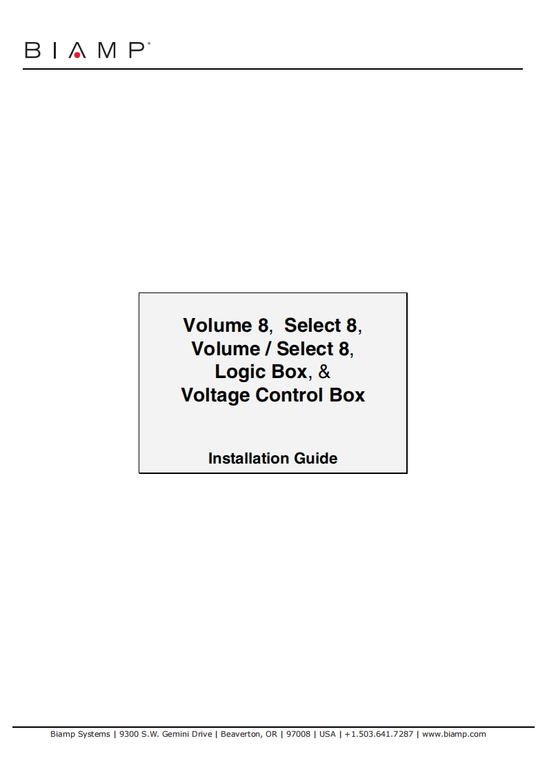 biampVOLUMESELECT8操作说明书手册