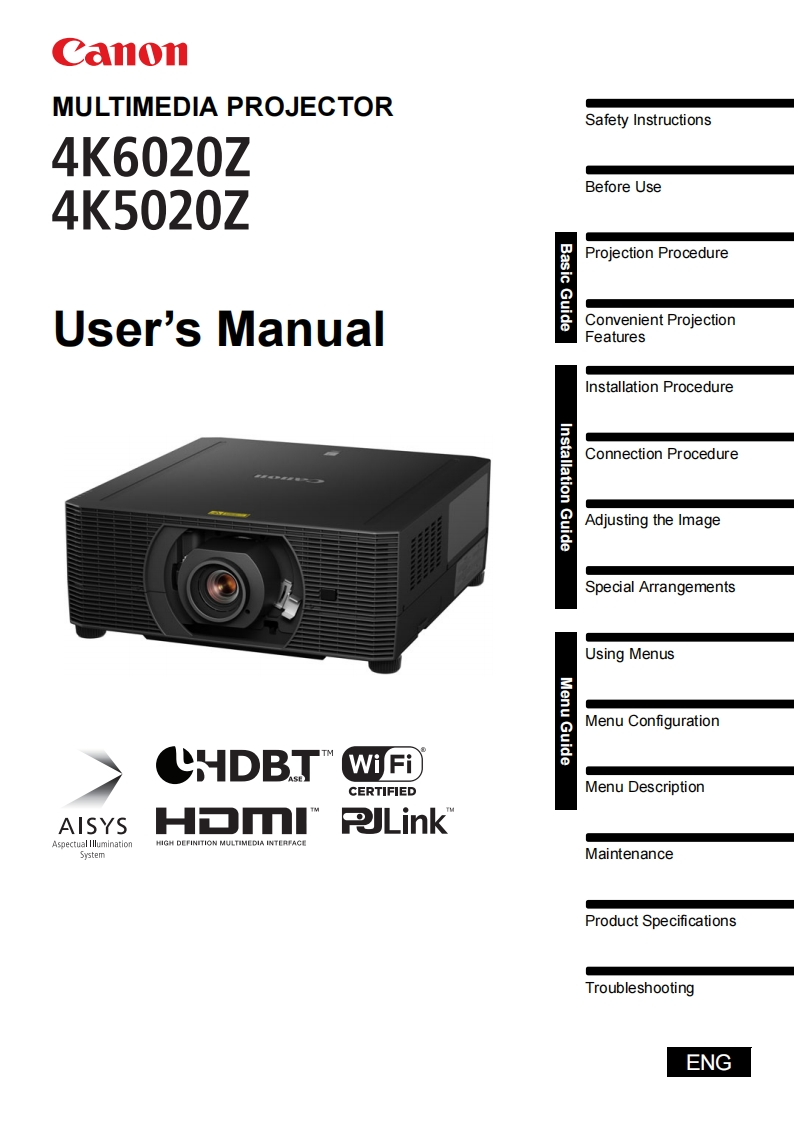canon-xeed-4k6020z-projector操作说明书手册