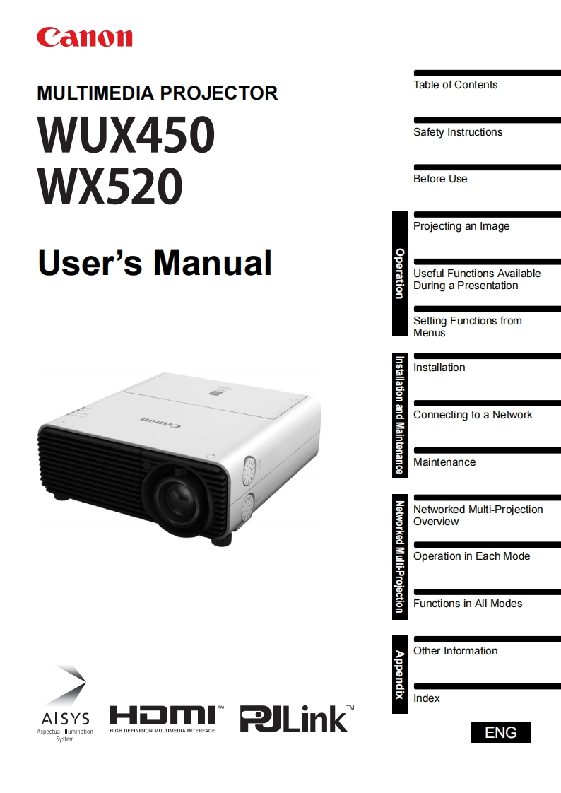 canon-xeed-wux450st-projector操作说明书手册
