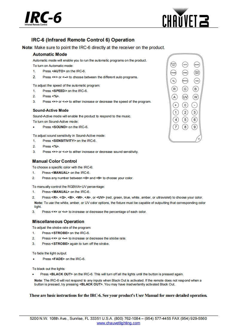 chauvetIRC6操作说明书手册