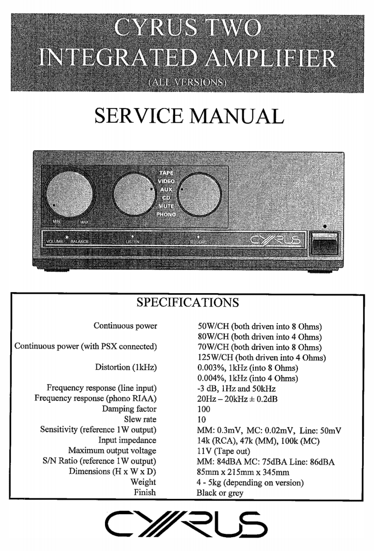 cyrus_two_service_manual维修电器原理图