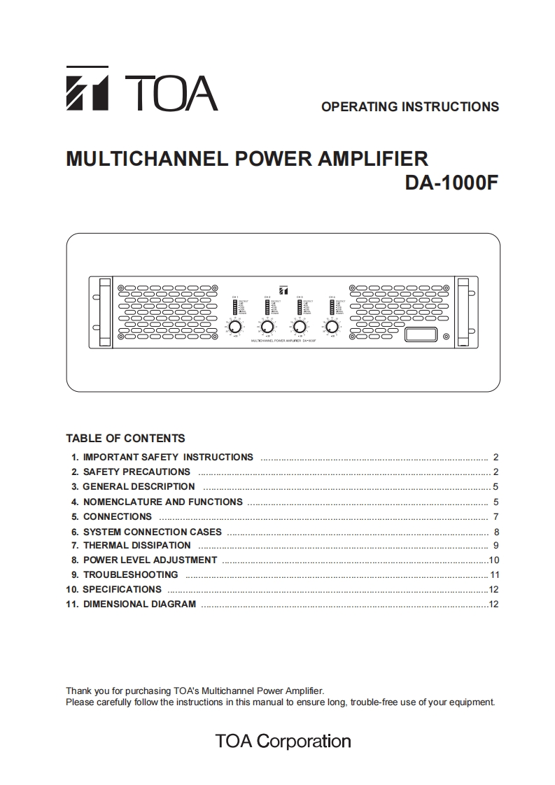 da-1000f-multichannel-power-amplifier-使用说明书手册