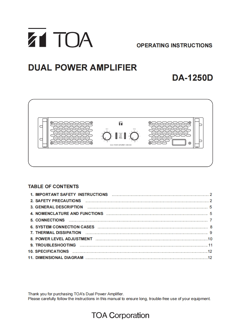da-1250d-dual-channel-power-amplifier-使用说明书手册