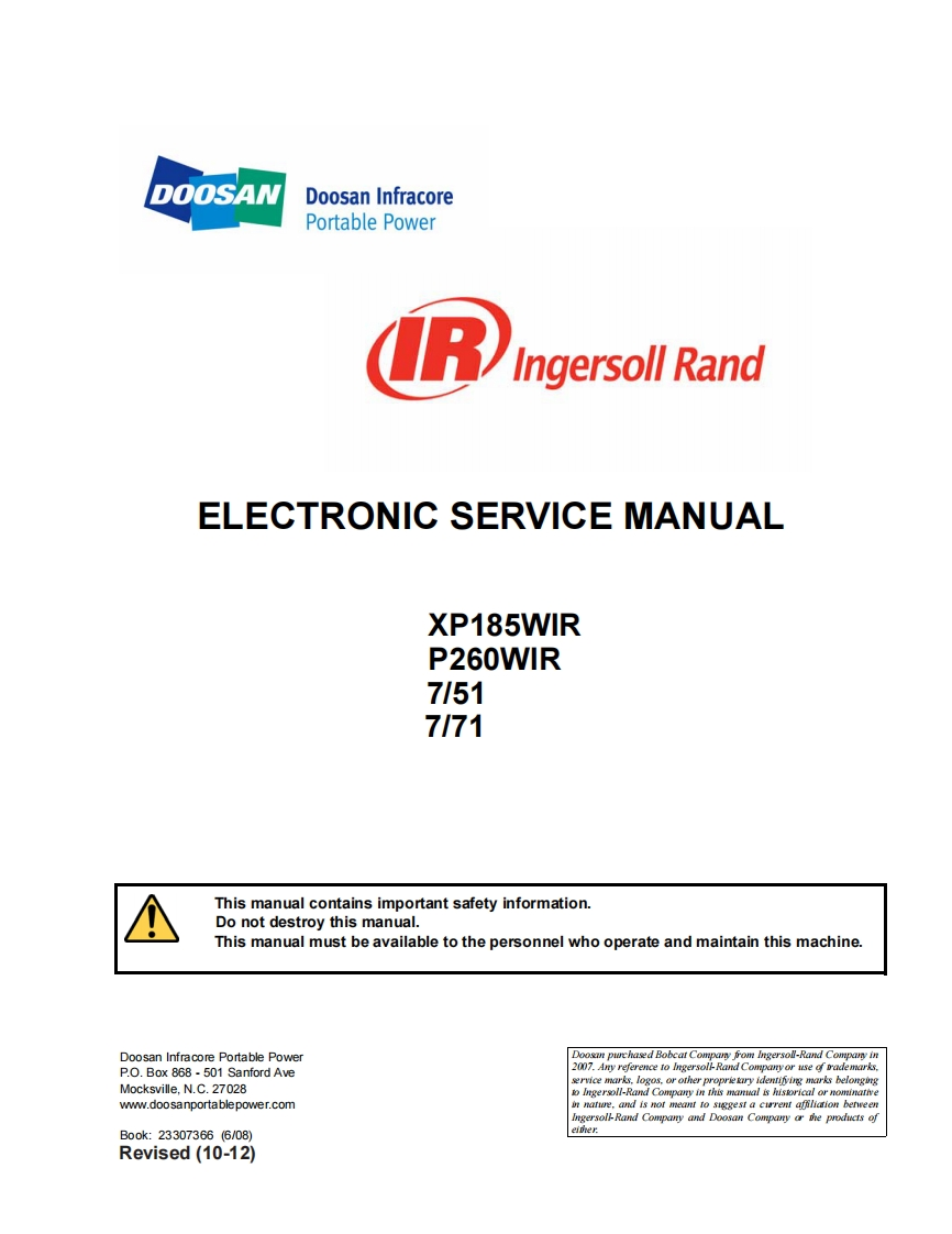 doosan-斗山-Service-Manual-for-XP185--P260WIR-6-08空压机维修手册