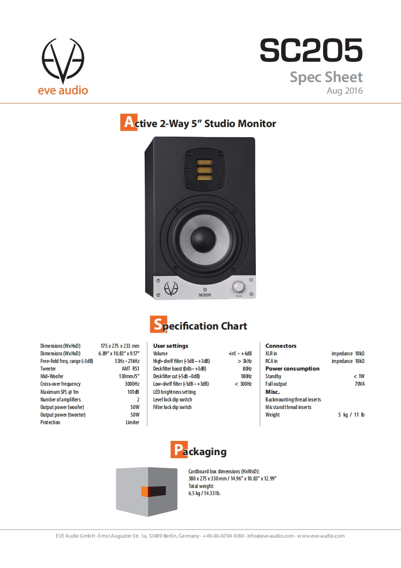 eveaudio_specsheet_sc205_en操作说明书手册
