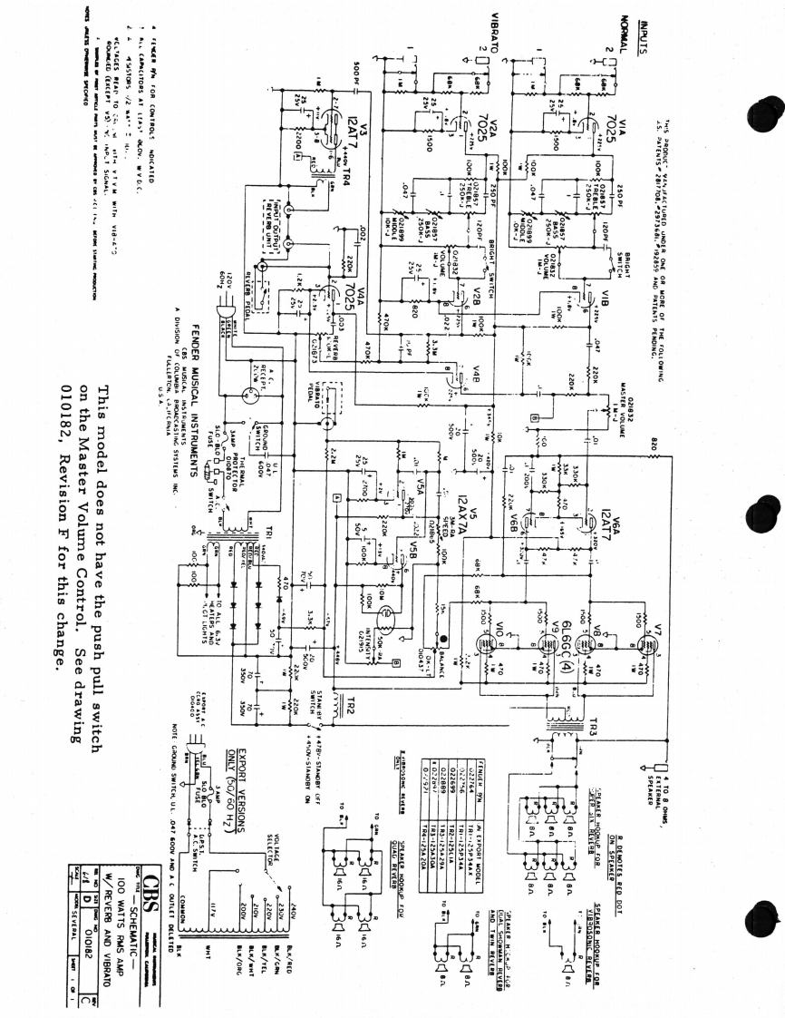 fender_quadreverb_100w_nomstrvol维修电器原理图说明书手册
