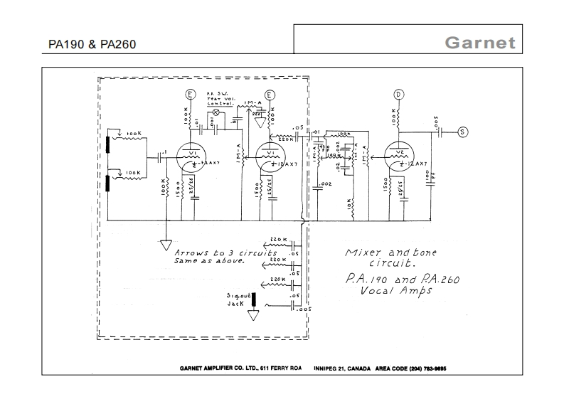 garnet_pa190_provocal_mixer维修电器原理图说明书手册