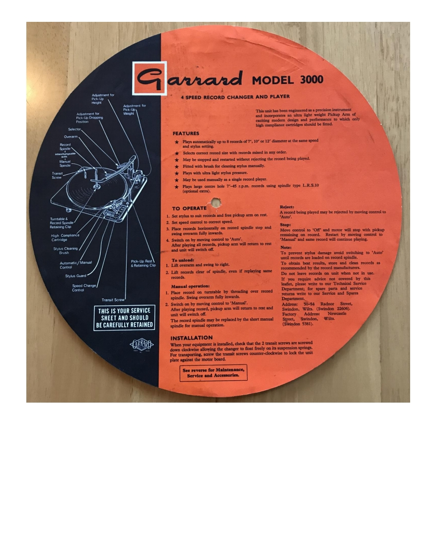 garrard--3000--维修电器原理图手册-操作说明书手册--ID15901