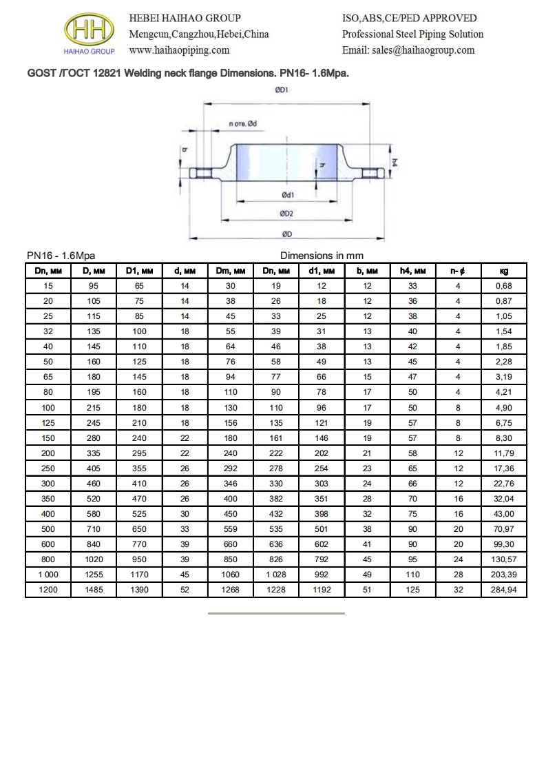 gost-12821-flange-dimensions-WELD-NECK-FLANGE-PN16-1.6Mpa参考标准规范