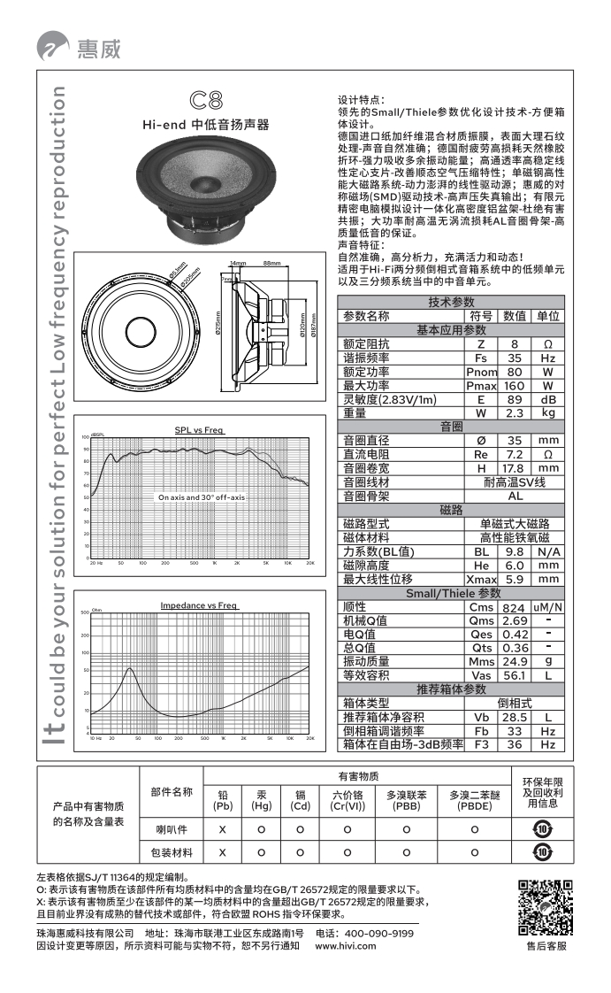 hivi惠威C8使用说明书手册