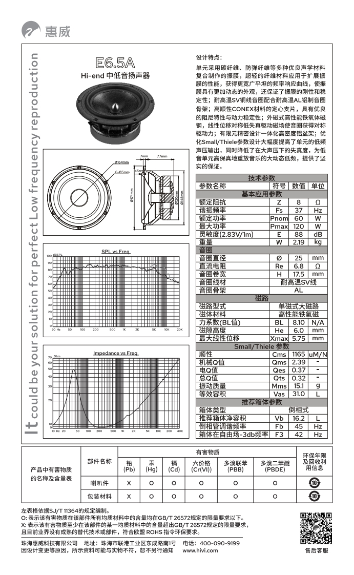 hivi惠威E6.5A-使用说明书手册