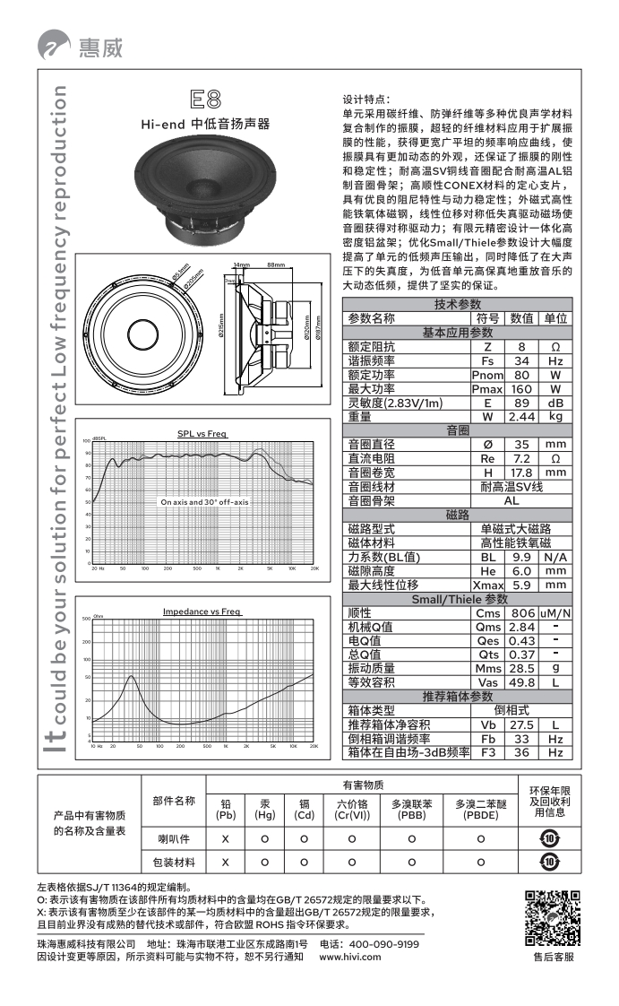 hivi惠威E8使用说明书手册