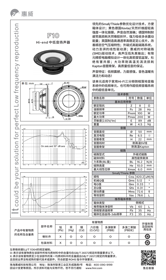 hivi惠威F10使用说明书手册