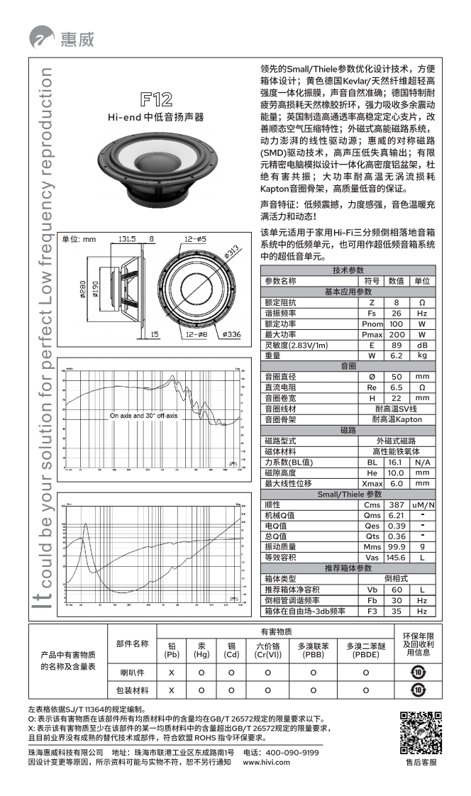 hivi惠威F12使用说明书手册