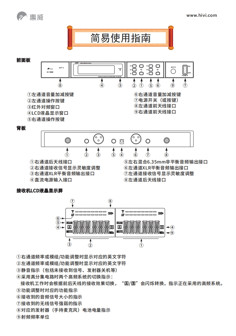hivi惠威H-900简明操作说明书手册