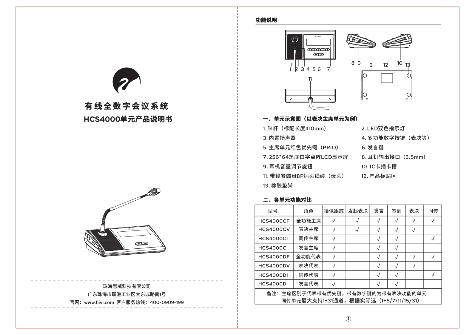hivi惠威HCS4000单元【使用说明书手册】