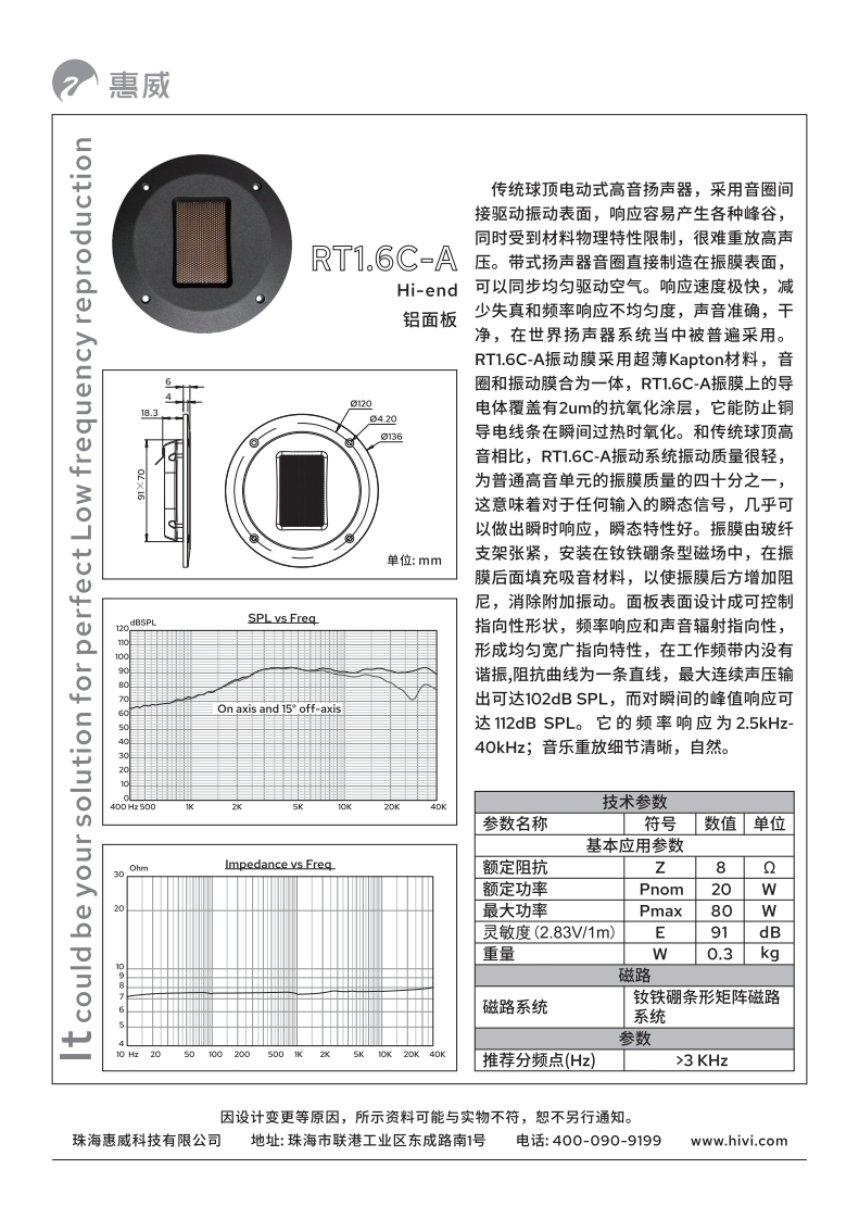 hivi惠威RT1.6-C使用说明书手册