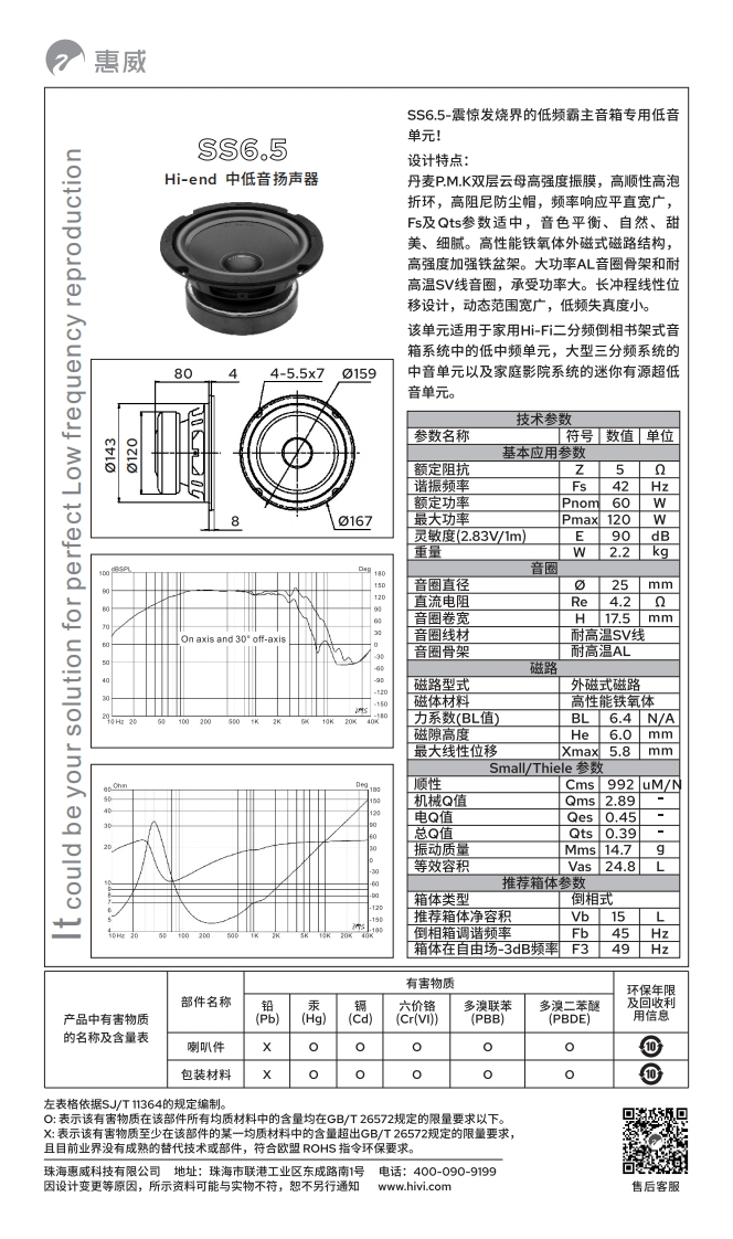 hivi惠威SS6.5使用说明书手册