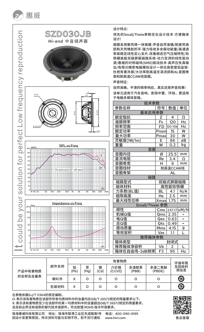 hivi惠威SZD030JB-使用说明书手册