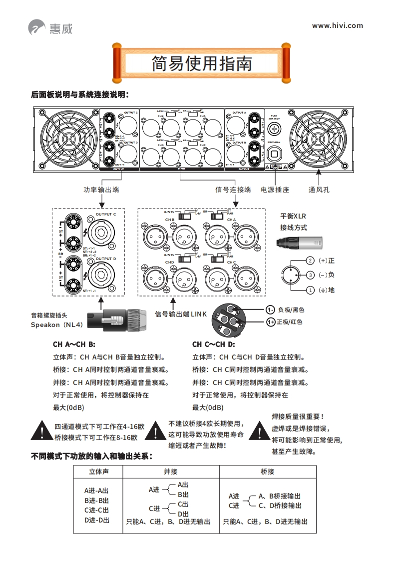 hivi惠威UA435UA465【简明操作说明书手册】