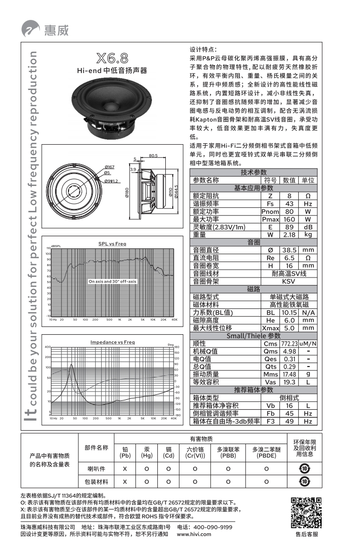 hivi惠威X6.8-使用说明书手册